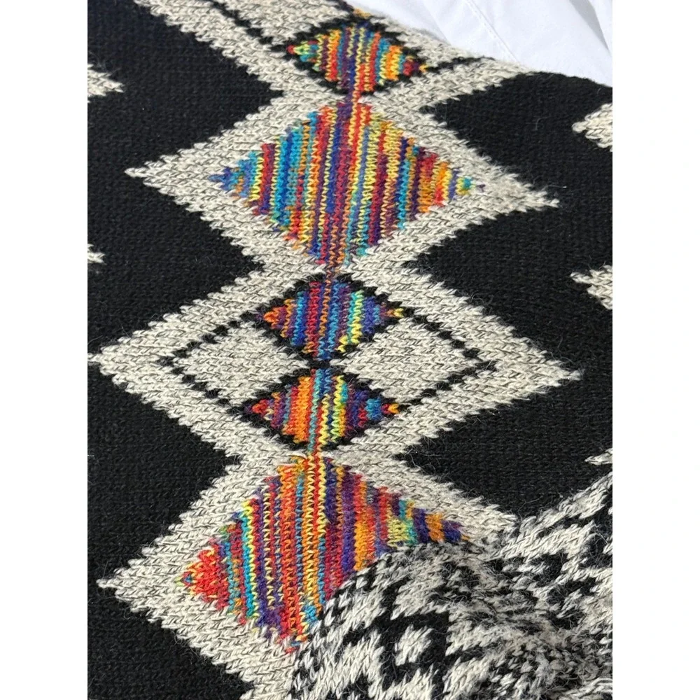 Adora Southwestern Knit Poncho Women One Size Grey Rainbow Excellent Fringe Boho - Picture 8 of 10